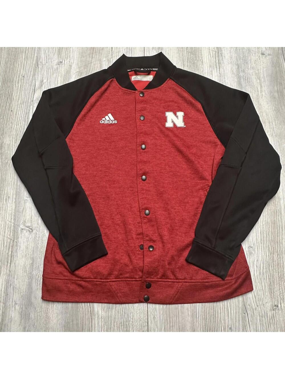 Nebraska Cornhuskers Jacket Mens Medium Red Black Snap Button Up Adidas